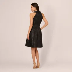 Adrianna Papell Jacquard Tuxedo Midi Dress With Surplice Neckline In Black 10 Adrianna Papell Jacquard Tuxedo Midi Dress With Surplice Neckline In Black -Glam Mirth Sales AP1D105178 AA002 Regular Back