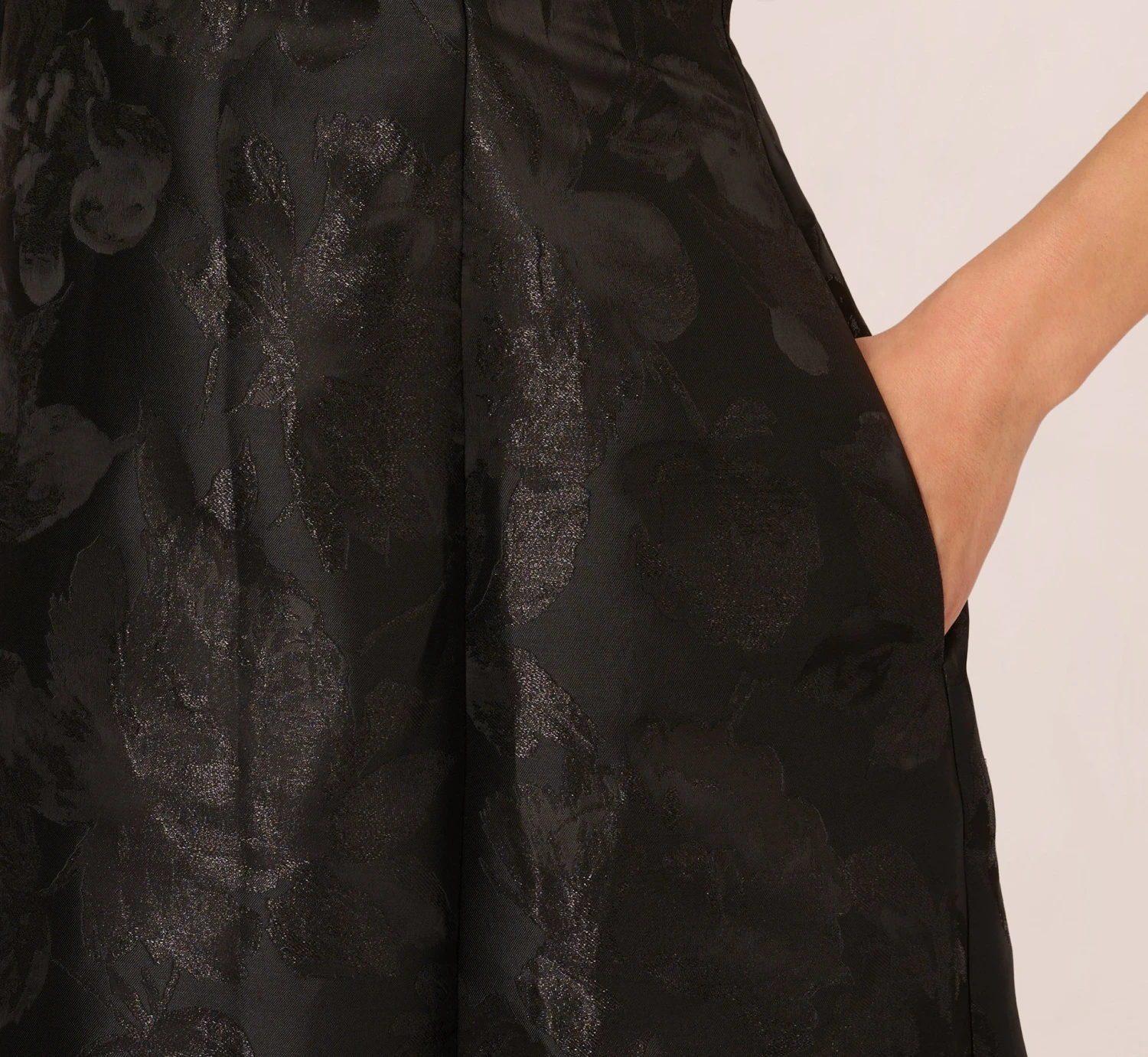 Adrianna Papell Jacquard Tuxedo Midi Dress With Surplice Neckline In Black 5 Adrianna Papell Jacquard Tuxedo Midi Dress With Surplice Neckline In Black - Image 5