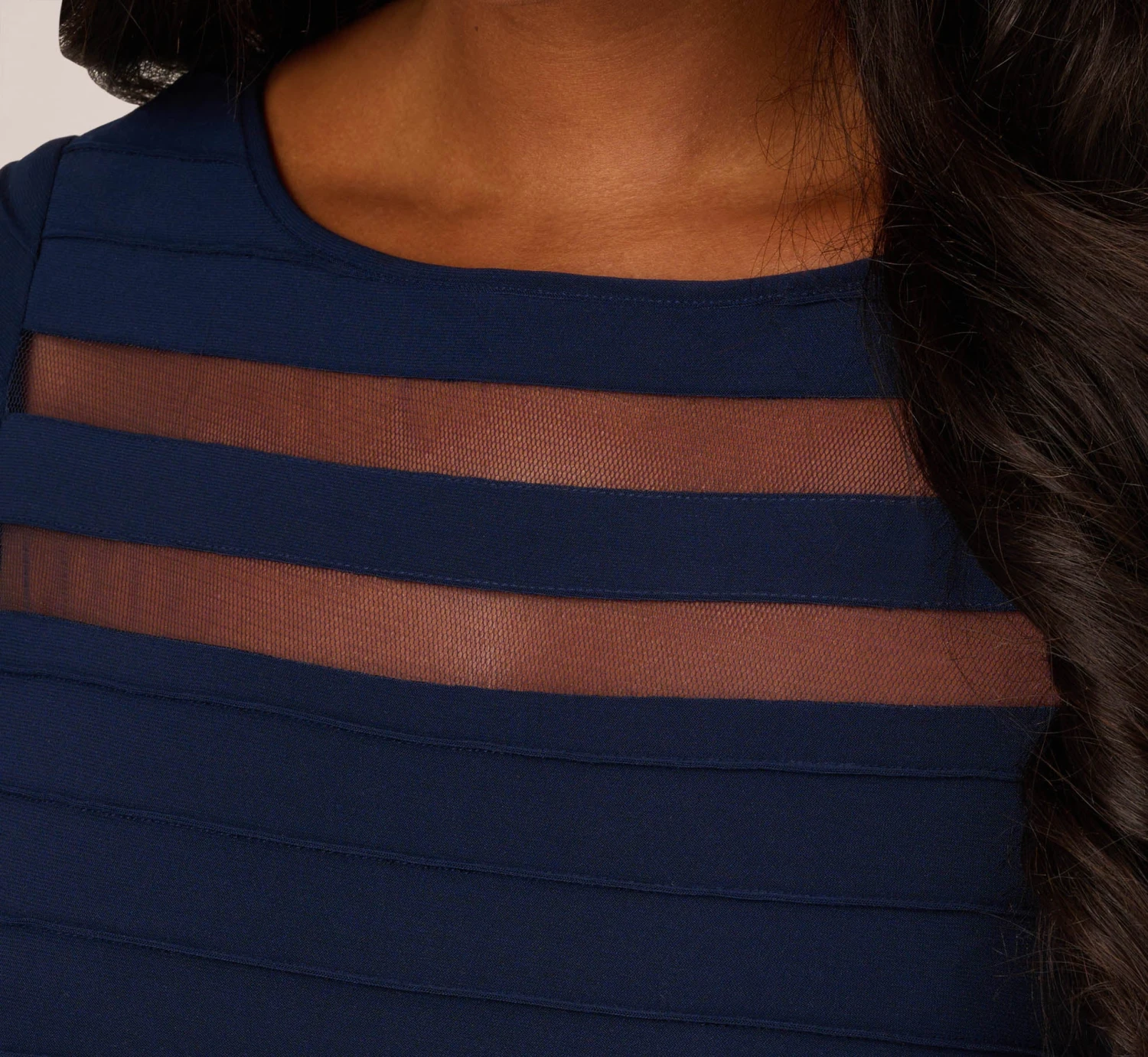 Adrianna Papell Pintuck Dress With Ruffle Short Sleeves In Midnight 3 Adrianna Papell Pintuck Dress With Ruffle Short Sleeves In Midnight - Image 3