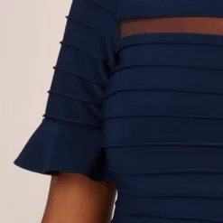 Adrianna Papell Pintuck Dress With Ruffle Short Sleeves In Midnight 11 Adrianna Papell Pintuck Dress With Ruffle Short Sleeves In Midnight -Glam Mirth Sales AP1D105193 AB411 Regular Lifestyle