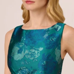 Adrianna Papell Floral Jacquard Sleeveless Midi Dress With Cutout Back In Teal Multi 9 Adrianna Papell Floral Jacquard Sleeveless Midi Dress With Cutout Back In Teal Multi -Glam Mirth Sales AP1D105203 AH090 Regular Detail