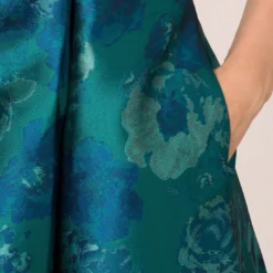 Adrianna Papell Floral Jacquard Sleeveless Midi Dress With Cutout Back In Teal Multi 11 Adrianna Papell Floral Jacquard Sleeveless Midi Dress With Cutout Back In Teal Multi -Glam Mirth Sales AP1D105203 AH090 Regular Lifestyle