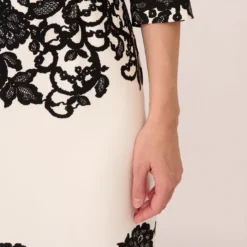 Adrianna Papell Scroll Lace Midi Dress With Three Quarter Sleeves In Ivory Black -Glam Mirth Sales AP1D105223 AA173 Regular Lifestyle