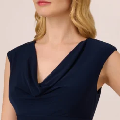 Adrianna Papell Cowl Neck Jersey Dress With Banded Skirt In Midnight 9 Adrianna Papell Cowl Neck Jersey Dress With Banded Skirt In Midnight -Glam Mirth Sales AP1D105227 AB411 Regular Detail
