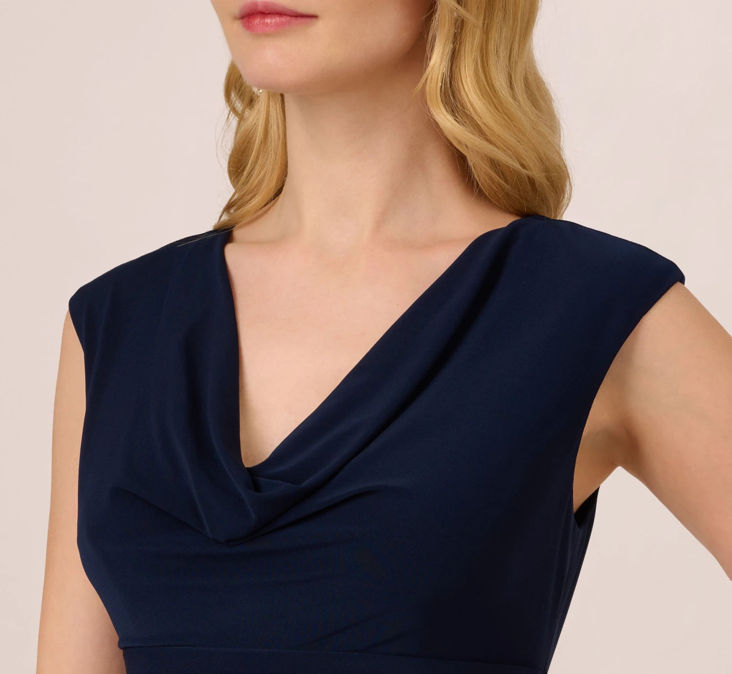 Adrianna Papell Cowl Neck Jersey Dress With Banded Skirt In Midnight 3 Adrianna Papell Cowl Neck Jersey Dress With Banded Skirt In Midnight - Image 3