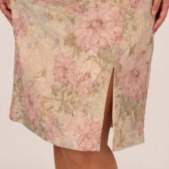 Adrianna Papell Plus Size Sleeveless Floral Matelasse Sheath Dress With Pleated Details In Rose Multi 10 Adrianna Papell Plus Size Sleeveless Floral Matelasse Sheath Dress With Pleated Details In Rose Multi -Glam Mirth Sales AP1D105243 AE590 Plus Lifestyle