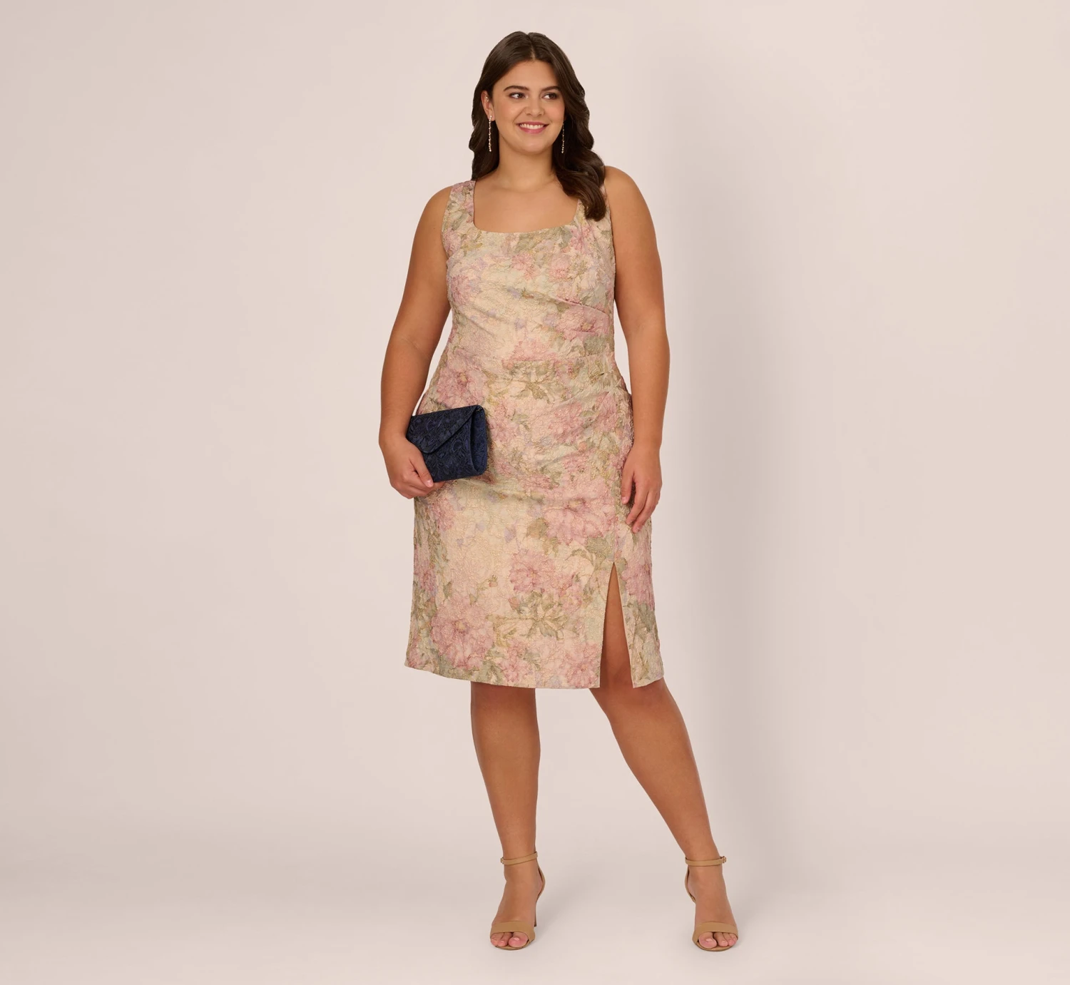 Adrianna Papell Plus Size Sleeveless Floral Matelasse Sheath Dress With Pleated Details In Rose Multi 2 Adrianna Papell Plus Size Sleeveless Floral Matelasse Sheath Dress With Pleated Details In Rose Multi - Image 2