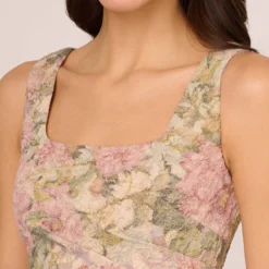 Adrianna Papell Sleeveless Floral Matelasse Sheath Dress With Pleated Details In Rose Multi 8 Adrianna Papell Sleeveless Floral Matelasse Sheath Dress With Pleated Details In Rose Multi -Glam Mirth Sales AP1D105243 AE590 Regular Detail