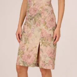 Adrianna Papell Sleeveless Floral Matelasse Sheath Dress With Pleated Details In Rose Multi 10 Adrianna Papell Sleeveless Floral Matelasse Sheath Dress With Pleated Details In Rose Multi -Glam Mirth Sales AP1D105243 AE590 Regular Lifestyle