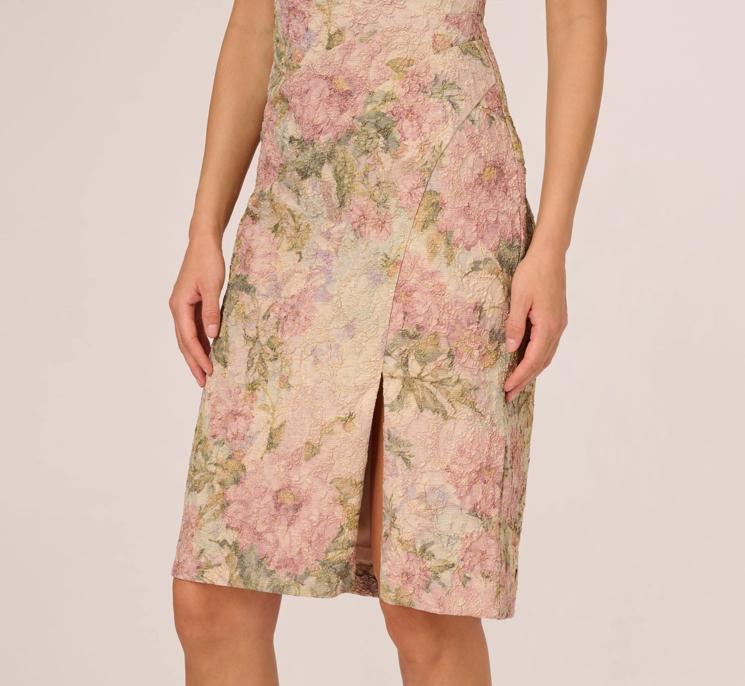 Adrianna Papell Sleeveless Floral Matelasse Sheath Dress With Pleated Details In Rose Multi 5 Adrianna Papell Sleeveless Floral Matelasse Sheath Dress With Pleated Details In Rose Multi - Image 5