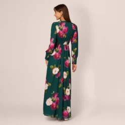Adrianna Papell Floral Smock Maxi Dress With Long Sleeves In Green Multi -Glam Mirth Sales AP1D105284 AA390 Regular Back