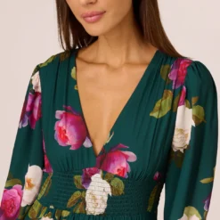 Adrianna Papell Floral Smock Maxi Dress With Long Sleeves In Green Multi -Glam Mirth Sales AP1D105284 AA390 Regular Detail