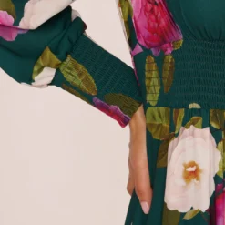 Adrianna Papell Floral Smock Maxi Dress With Long Sleeves In Green Multi -Glam Mirth Sales AP1D105284 AA390 Regular Lifestyle