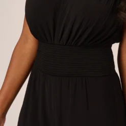 Adrianna Papell Sleeveless Smocked Jumpsuit With V-Neckline In Black 10 Adrianna Papell Sleeveless Smocked Jumpsuit With V-Neckline In Black -Glam Mirth Sales AP1D105285 AA002 Regular Lifestyle