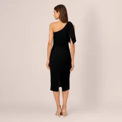Adrianna Papell One Shoulder Midi Dress With Bow Accent In Black 9 Adrianna Papell One Shoulder Midi Dress With Bow Accent In Black -Glam Mirth Sales AP1D105287 AA002 Regular Back
