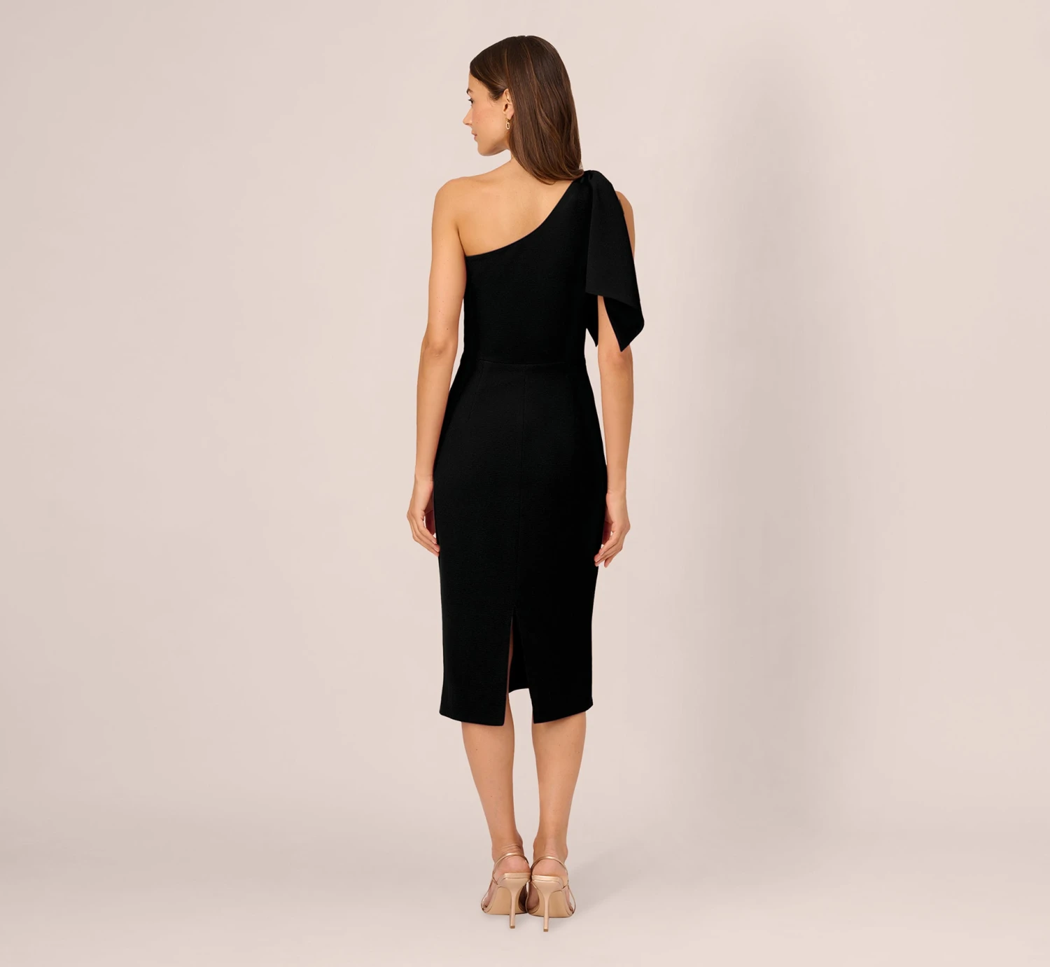 Adrianna Papell One Shoulder Midi Dress With Bow Accent In Black 4 Adrianna Papell One Shoulder Midi Dress With Bow Accent In Black - Image 4
