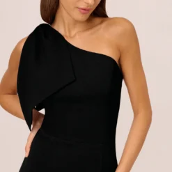Adrianna Papell One Shoulder Midi Dress With Bow Accent In Black 8 Adrianna Papell One Shoulder Midi Dress With Bow Accent In Black -Glam Mirth Sales AP1D105287 AA002 Regular Detail