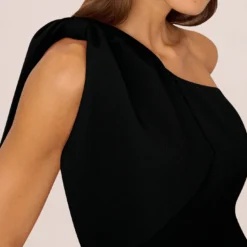 Adrianna Papell One Shoulder Midi Dress With Bow Accent In Black 10 Adrianna Papell One Shoulder Midi Dress With Bow Accent In Black -Glam Mirth Sales AP1D105287 AA002 Regular Lifestyle