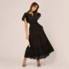 Adrianna Papell Eyelet Maxi Dress With Scalloped Short Sleeves In Black