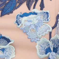 Adrianna Papell Short Sleeve Floral Embroidered Gown With Ribbon Tie Waist In Midnight Multi Nude -Glam Mirth Sales AP1E201621 BV980 Regular Alternate