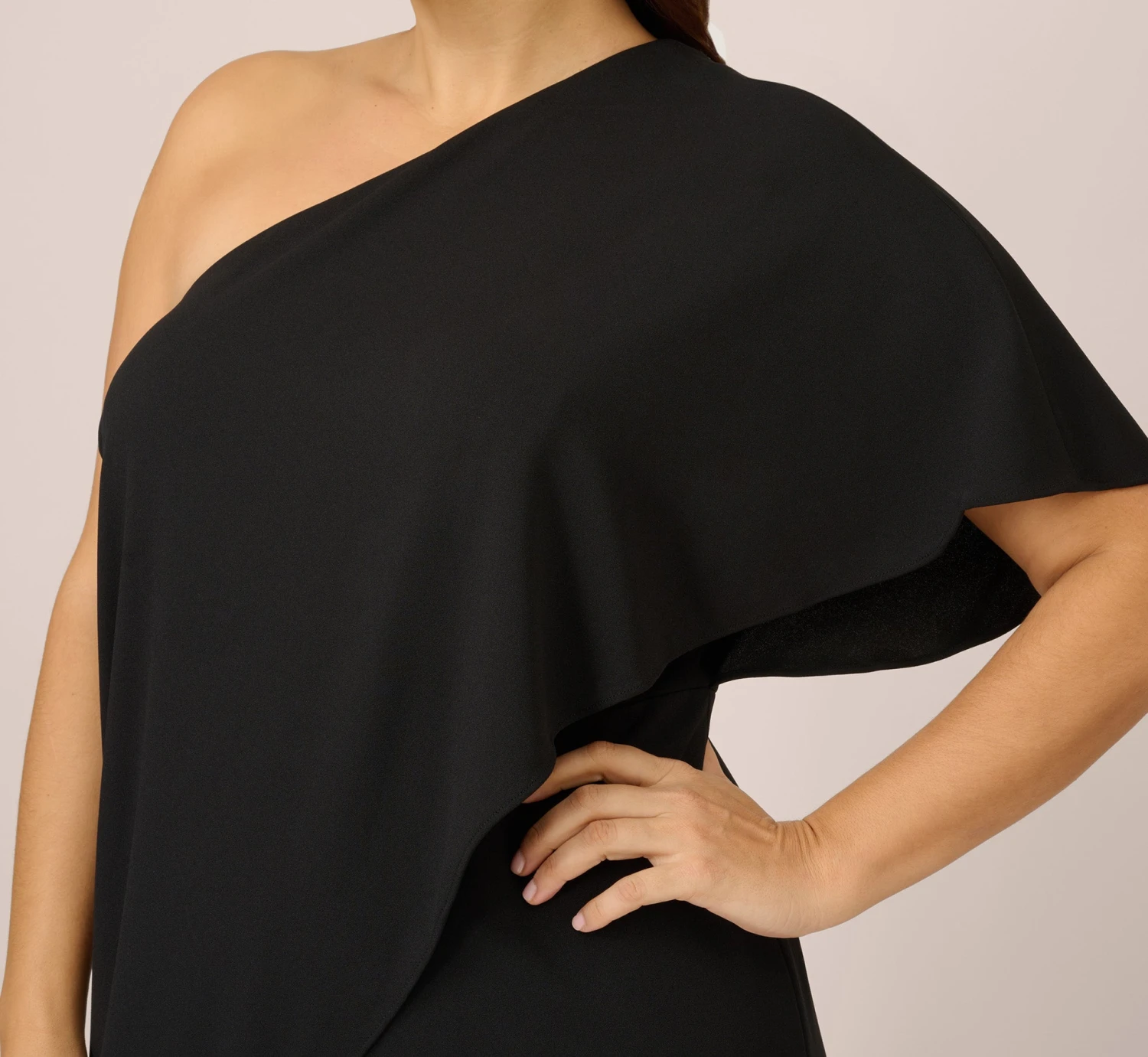 Adrianna Papell Plus Size Flutter One Shoulder Jumpsuit In Black 3 Adrianna Papell Plus Size Flutter One Shoulder Jumpsuit In Black - Image 3