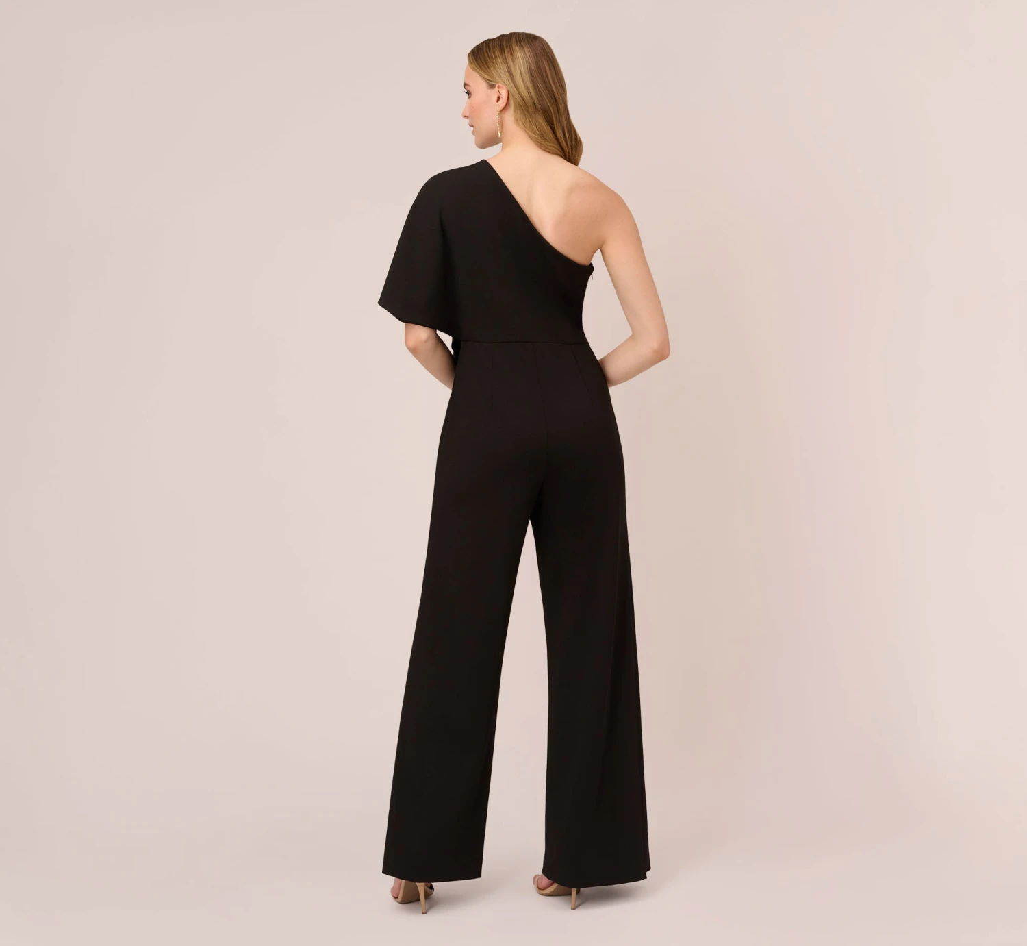 Adrianna Papell Flutter One Shoulder Jumpsuit In Black 4 Adrianna Papell Flutter One Shoulder Jumpsuit In Black - Image 4