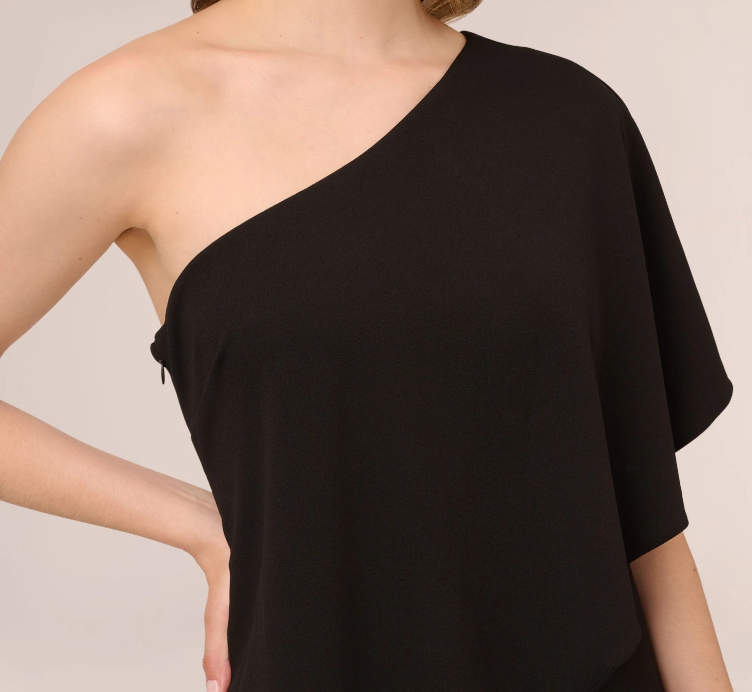 Adrianna Papell Flutter One Shoulder Jumpsuit In Black 3 Adrianna Papell Flutter One Shoulder Jumpsuit In Black - Image 3