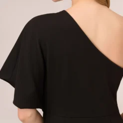 Adrianna Papell Flutter One Shoulder Jumpsuit In Black 10 Adrianna Papell Flutter One Shoulder Jumpsuit In Black -Glam Mirth Sales AP1E201788 AA002 Regular Lifestyle