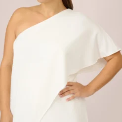 Adrianna Papell Plus Size Flutter One Shoulder Jumpsuit In Ivory -Glam Mirth Sales AP1E201788 AA194 Plus Detail