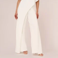 Adrianna Papell Flutter One Shoulder Jumpsuit In Ivory 10 Adrianna Papell Flutter One Shoulder Jumpsuit In Ivory -Glam Mirth Sales AP1E201788 AA194 Regular Lifestyle