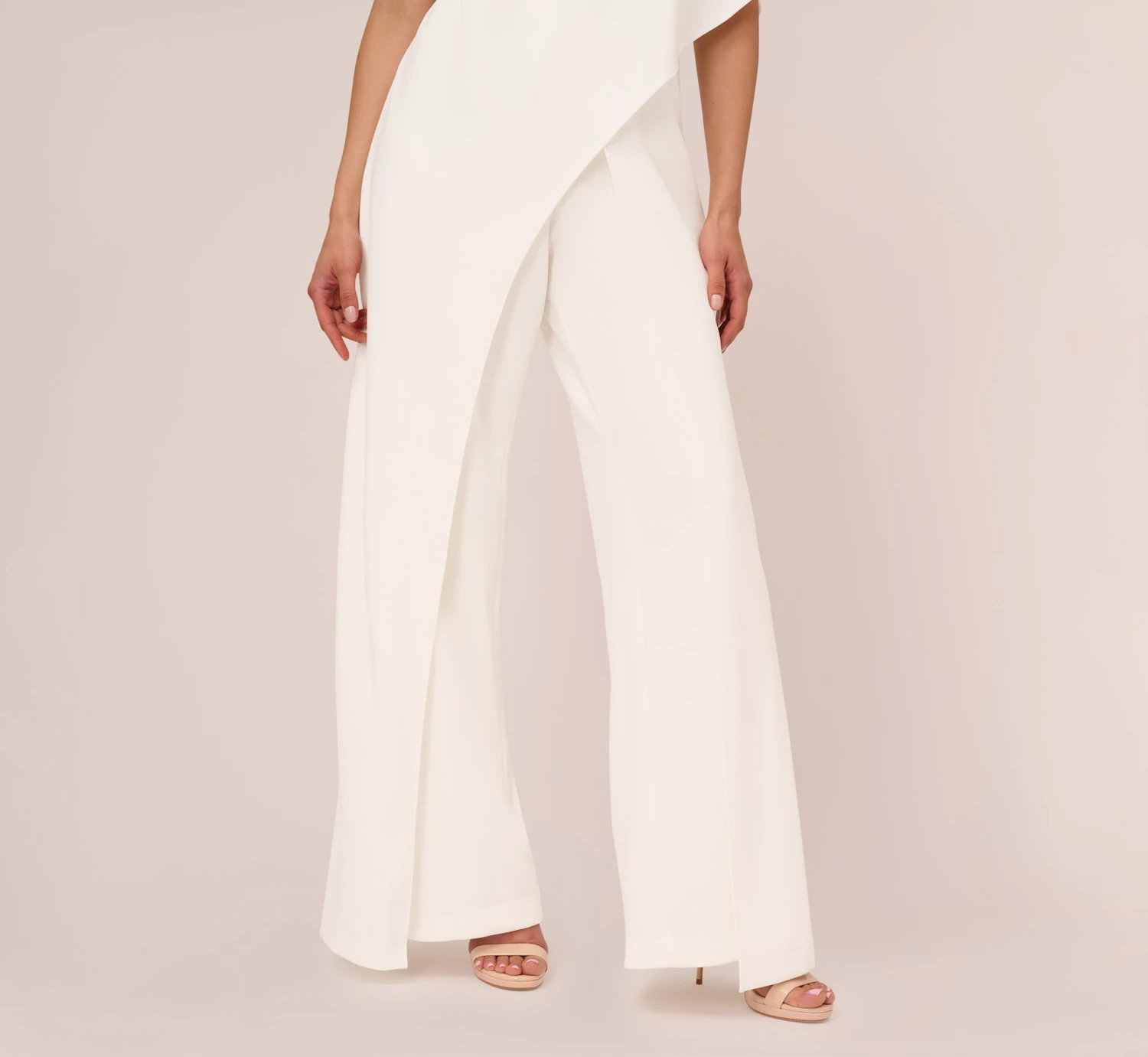 Adrianna Papell Flutter One Shoulder Jumpsuit In Ivory 5 Adrianna Papell Flutter One Shoulder Jumpsuit In Ivory - Image 5