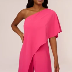 Adrianna Papell Flutter One Shoulder Jumpsuit In Watermelon Bliss 9 Adrianna Papell Flutter One Shoulder Jumpsuit In Watermelon Bliss -Glam Mirth Sales AP1E201788 AH660 Regular Detail