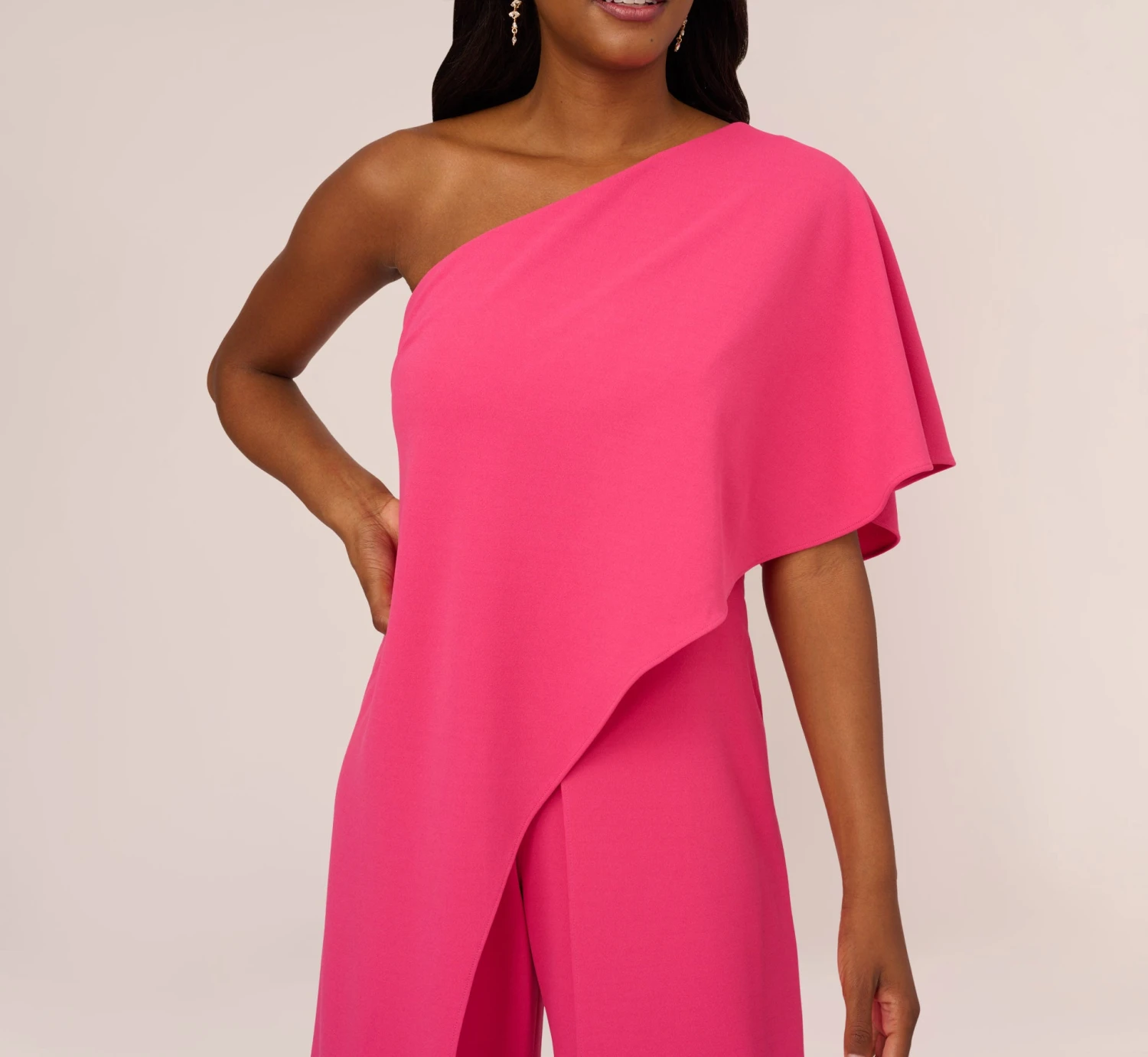 Adrianna Papell Flutter One Shoulder Jumpsuit In Watermelon Bliss 4 Adrianna Papell Flutter One Shoulder Jumpsuit In Watermelon Bliss - Image 4