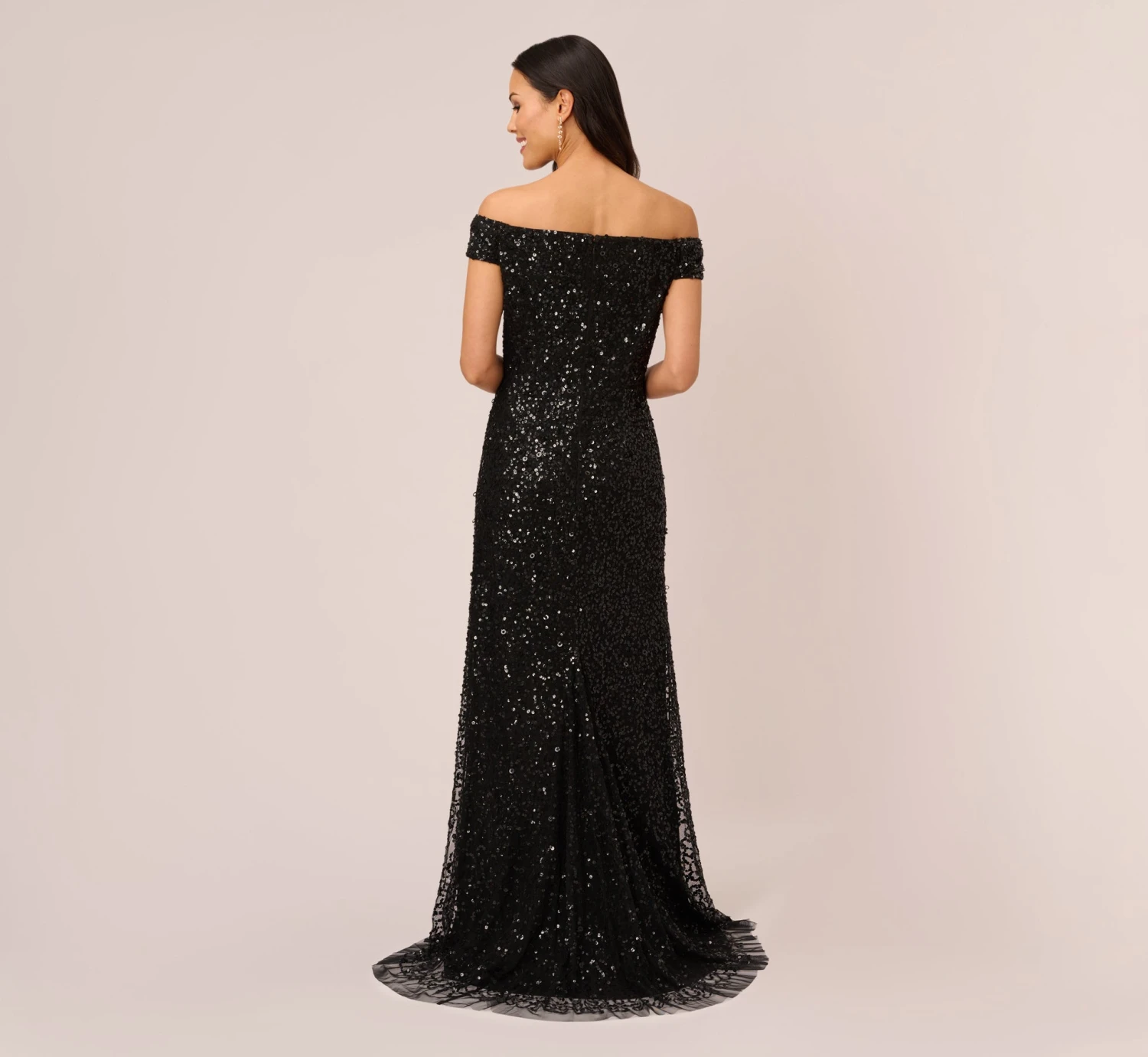 Adrianna Papell Off The Shoulder Sequin Beaded Gown In Black 4 Adrianna Papell Off The Shoulder Sequin Beaded Gown In Black - Image 4