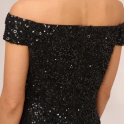 Adrianna Papell Off The Shoulder Sequin Beaded Gown In Black 10 Adrianna Papell Off The Shoulder Sequin Beaded Gown In Black -Glam Mirth Sales AP1E201971 AA002 Regular Lifestyle