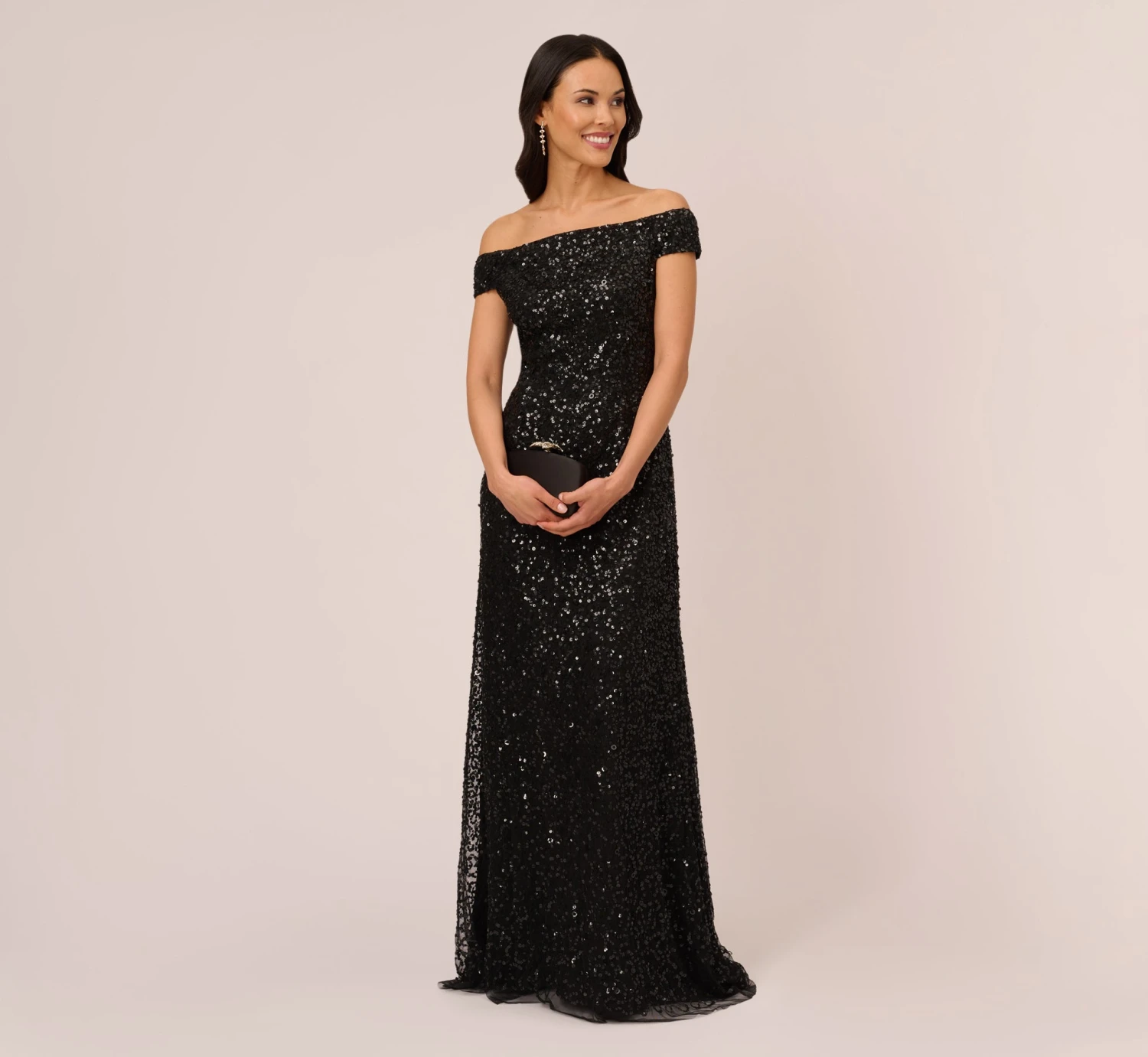 Adrianna Papell Off The Shoulder Sequin Beaded Gown In Black 2 Adrianna Papell Off The Shoulder Sequin Beaded Gown In Black - Image 2