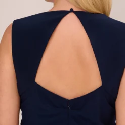 Adrianna Papell Plus Size Draped Jersey Gown With Open Back In Midnight -Glam Mirth Sales AP1E202255 AB411 Plus Lifestyle