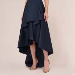 Adrianna Papell High Low Mikado Gown With Asymmetrical Detail In Midnight 8 Adrianna Papell High Low Mikado Gown With Asymmetrical Detail In Midnight -Glam Mirth Sales AP1E204122 AB411 Regular Lifestyle