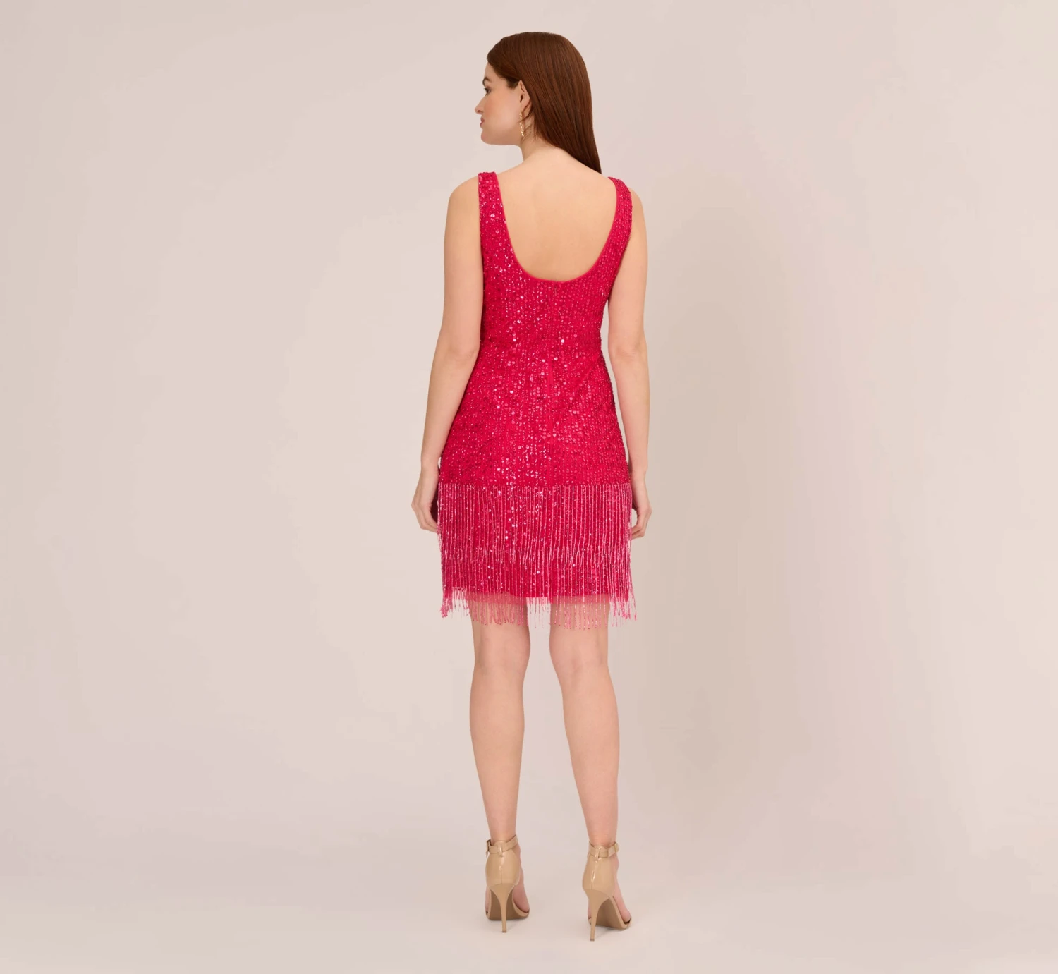Adrianna Papell Sleeveless Beaded Cocktail Dress In Fiesta Pink 3 Adrianna Papell Sleeveless Beaded Cocktail Dress In Fiesta Pink - Image 3