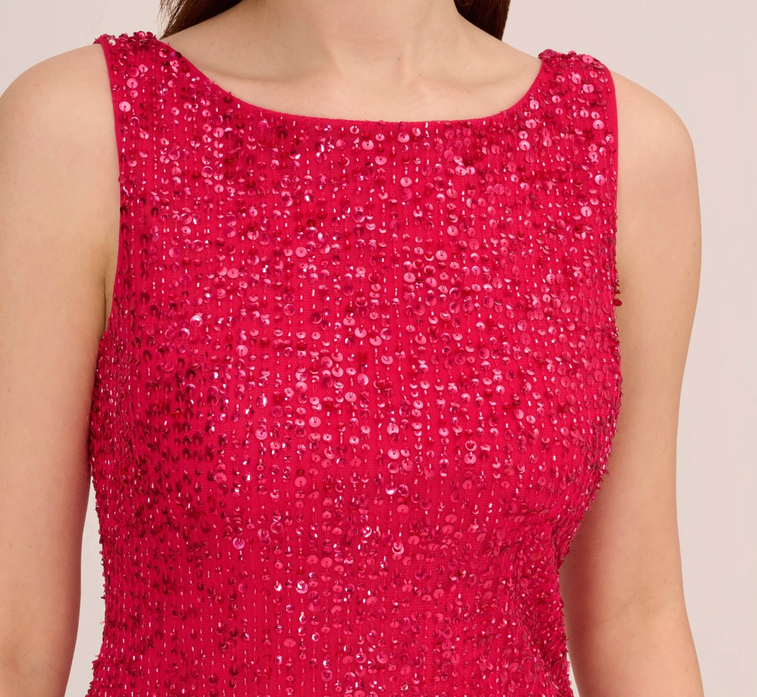 Adrianna Papell Sleeveless Beaded Cocktail Dress In Fiesta Pink 4 Adrianna Papell Sleeveless Beaded Cocktail Dress In Fiesta Pink - Image 4