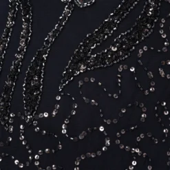 Adrianna Papell Plus Size Floral Beaded Dress With Sheer Long Sleeves In Midnight 11 Adrianna Papell Plus Size Floral Beaded Dress With Sheer Long Sleeves In Midnight -Glam Mirth Sales AP1E205390 AB411 Plus Alternate