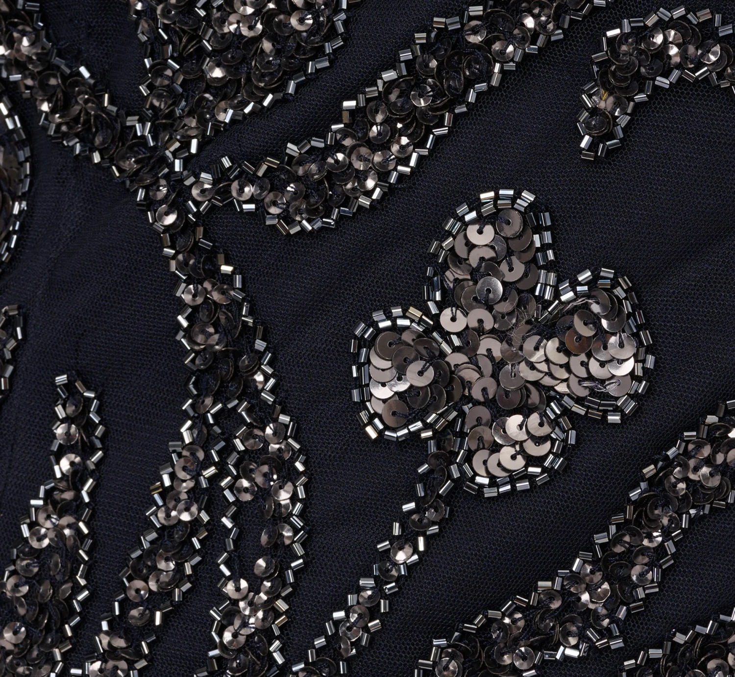 Adrianna Papell Floral Beaded Dress With Sheer Long Sleeves In Midnight 6 Adrianna Papell Floral Beaded Dress With Sheer Long Sleeves In Midnight - Image 6