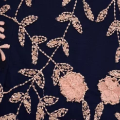 Adrianna Papell Plus Size Floral Beaded Dress With Sheer Flutter Sleeves In Navy Blush 11 Adrianna Papell Plus Size Floral Beaded Dress With Sheer Flutter Sleeves In Navy Blush -Glam Mirth Sales AP1E205858 AX412 Plus Alternate