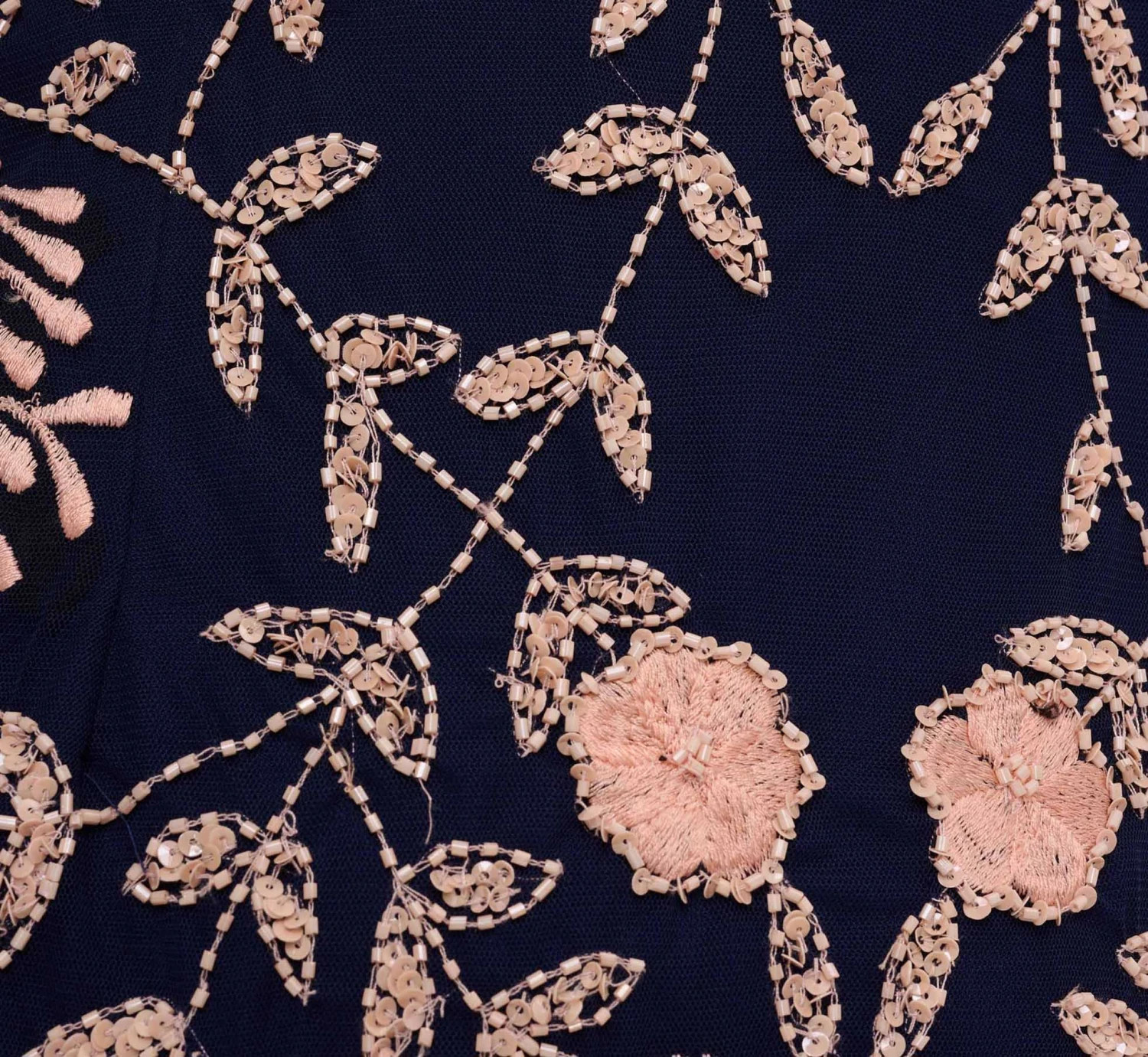 Adrianna Papell Plus Size Floral Beaded Dress With Sheer Flutter Sleeves In Navy Blush 6 Adrianna Papell Plus Size Floral Beaded Dress With Sheer Flutter Sleeves In Navy Blush - Image 6