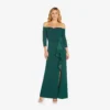 Adrianna Papell Off The Shoulder Dress With Cascading Ruffle Detail In Dusty Emerald