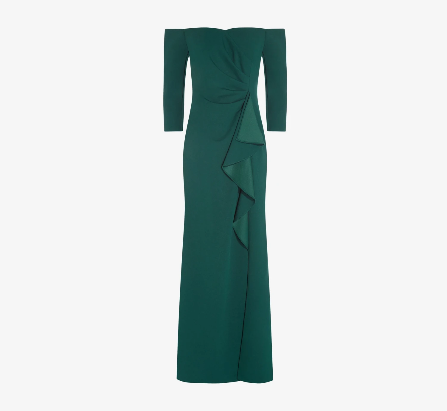 Adrianna Papell Off The Shoulder Dress With Cascading Ruffle Detail In Dusty Emerald 4 Adrianna Papell Off The Shoulder Dress With Cascading Ruffle Detail In Dusty Emerald - Image 4