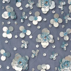 Adrianna Papell Off Shoulder Dress With Floral Embellishment In Vintage Blue 12 Adrianna Papell Off Shoulder Dress With Floral Embellishment In Vintage Blue -Glam Mirth Sales AP1E207584 AC466 Regular Alternate