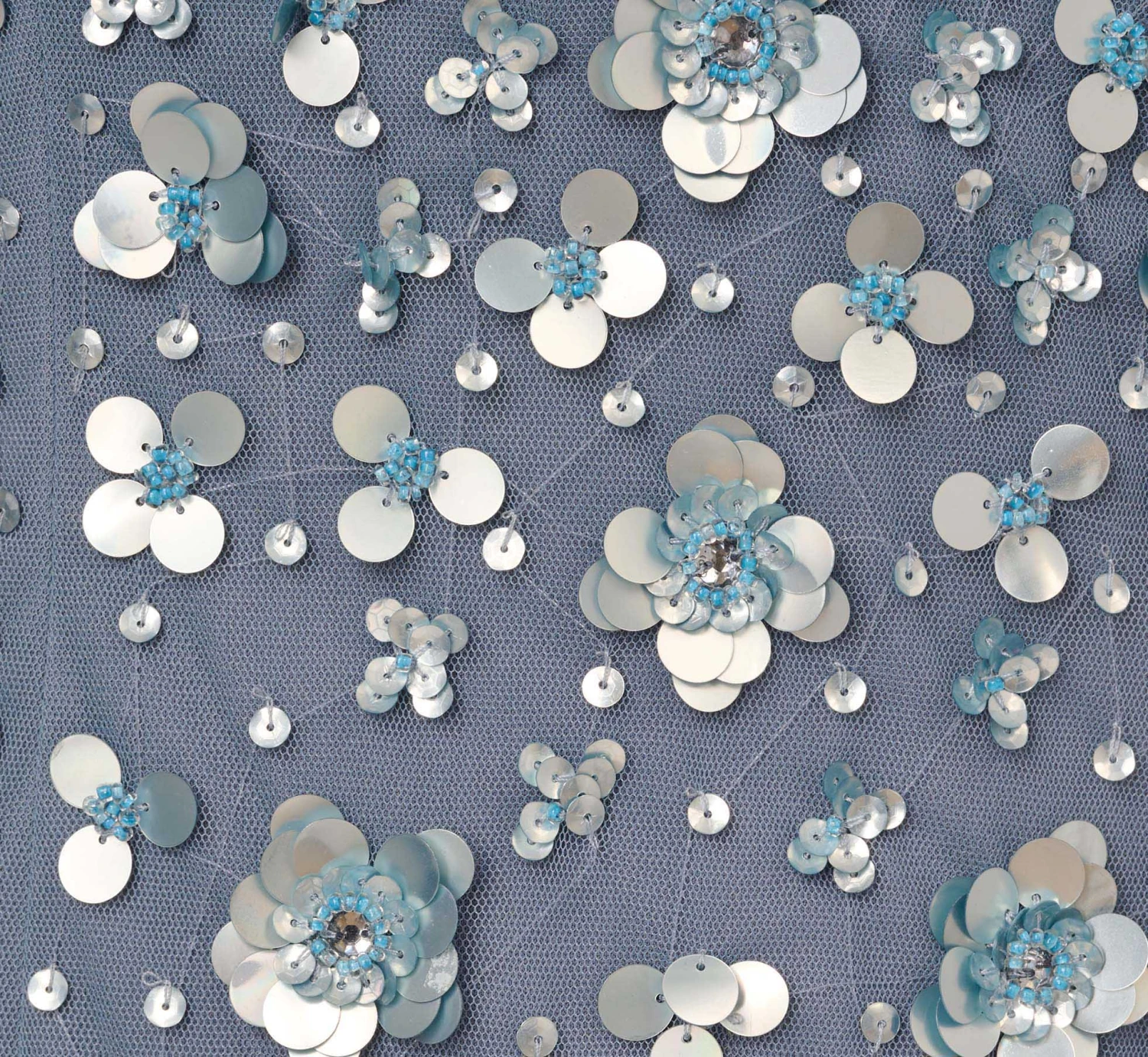 Adrianna Papell Off Shoulder Dress With Floral Embellishment In Vintage Blue 6 Adrianna Papell Off Shoulder Dress With Floral Embellishment In Vintage Blue - Image 6