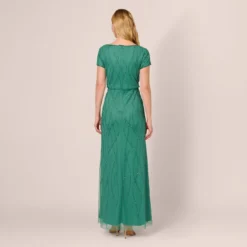 Adrianna Papell Hand-Beaded Long Dress In Jungle Green 9 Adrianna Papell Hand-Beaded Long Dress In Jungle Green -Glam Mirth Sales AP1E207607 AC304 Regular Back