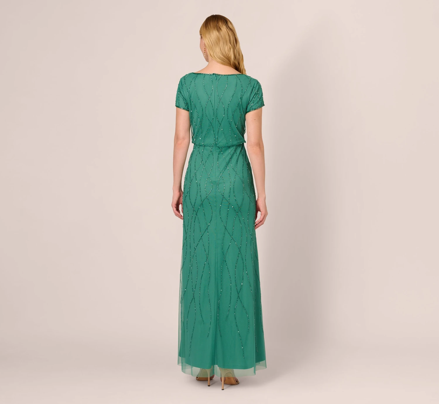 Adrianna Papell Hand-Beaded Long Dress In Jungle Green 4 Adrianna Papell Hand-Beaded Long Dress In Jungle Green - Image 4